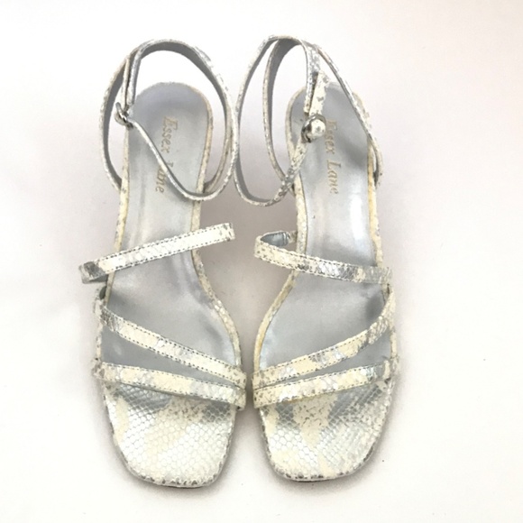 ESSEX LANE Madalie Snake Skin Leather Heeled Sandals Disco Lizard Heels Size 8 - Picture 3 of 16